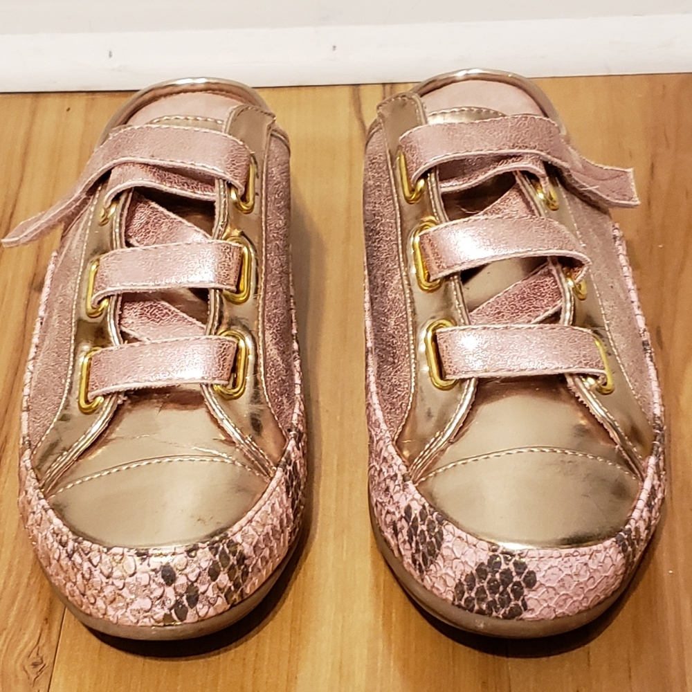 JOAN BOYCE SLIP ON SHOES/SNEAKERS/MULES SIZE 8.5 GOLD AND PINK - Picture 12 of 12